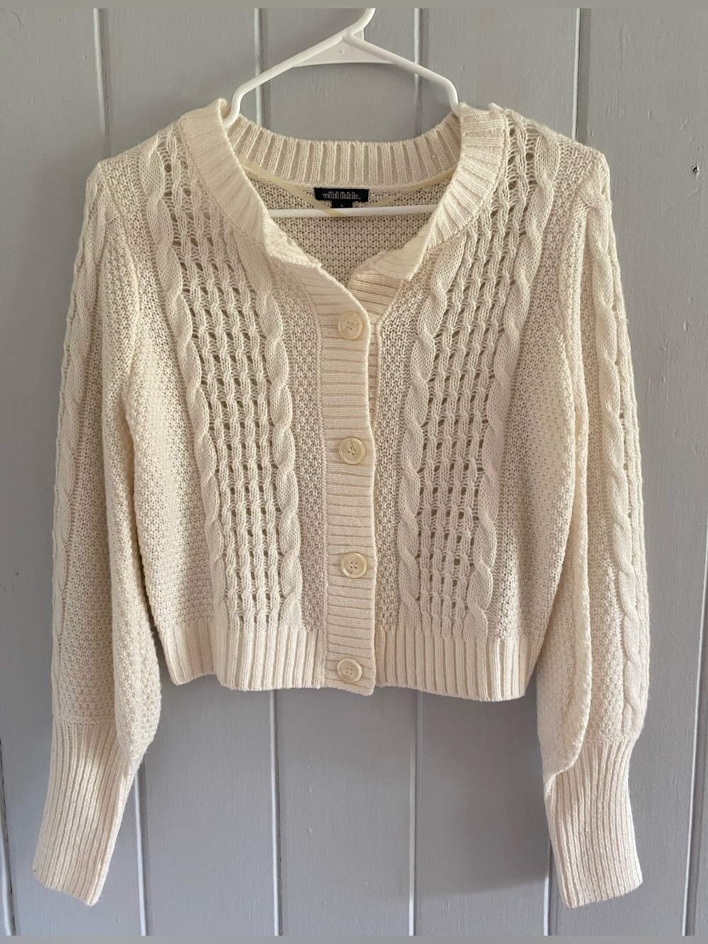 wild fable Cream Cable Knit Button-Up Cardigan